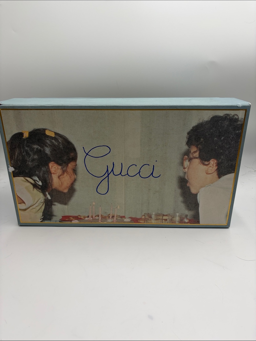 Gucci Pale Blue Photo-Print Gift Box with Navy Script